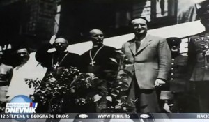 Alojzije Stepinac, Vladimr Bakarić u društvu oficira Crvene armije na dočeku JB Tita, Zagreb, maj 1945. Foto: Arhiva, screenshot tv Pink