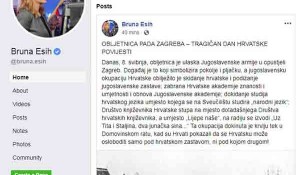 Bruna Esih, objava na FB, "Pad Zagreba" Foto: Politika, screenshot