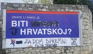 Split: Vandalizovan plakat SDSS za evropske izbore, maj 2019. Foto:Slobodna Dalmacja