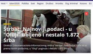 Štrbac: Najnoviji podaci - u "Oluji" ubijeno i nestalo 1.872 Srba,8.8.2020..Foto: B92, screenshot