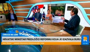 Nebojša Damjanović i Savo Štrbac o ćirilici u hrvatskim školama i zabrani odeljenja na srpskom jeziku, 22.4.2022. Foto: Kurir TV, screenshot