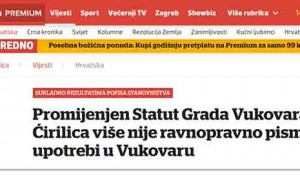 Vukovar: Ukinuta upotreba ćirilice i srpskoga jezika, 29. 12. 2022. Foto: Večernji list, screenshot