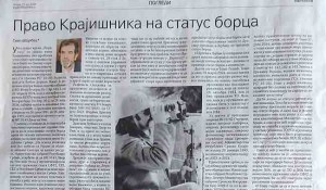 Savo Štrbac: Pravo Krajišnika na status borca Foto: Politika, 23-07.2024, scan