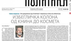 Savo Štrbac: Izbeglička kolona od Knina do Kosmeta, 3.8. 2025. Foto: Politika, naslovnica, screenshot