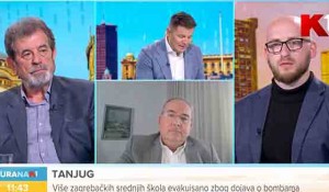 Savo Štrbac, Nikola Miloševski, Aleksandar Nikolić: Dan sećanja na zrtve Jasenovca i Donje Gradine, 21.4.2026. Foto: TV K1, screenshot